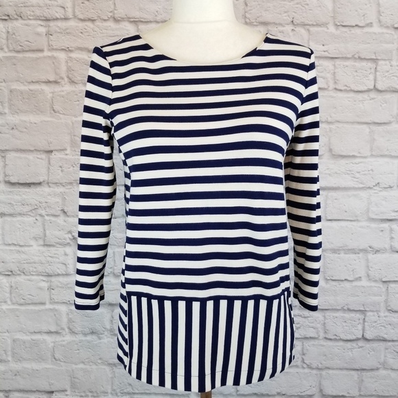 Madewell Stripeturn blue and cream 3/4 sleeve top ponte knit women's size S - Picture 4 of 8